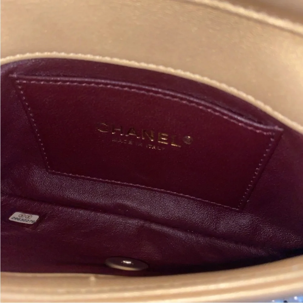 Authentic Rare Chanel Gold Pearl-Studded Flap Hand Bag